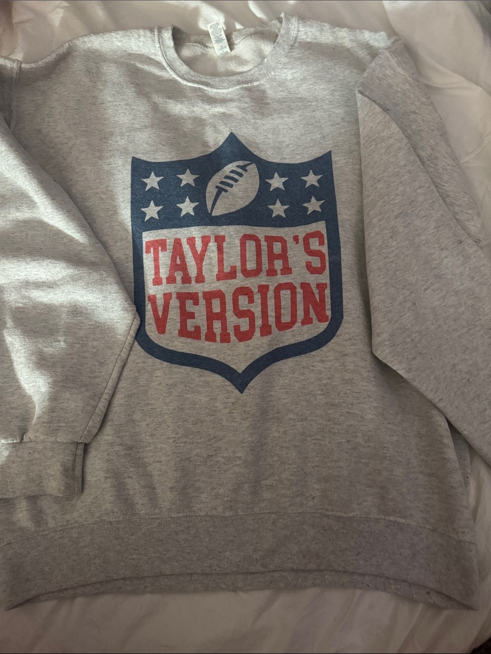Jerzees Heather Gray Crewneck Sweatshirt with Navy & Red Graphic